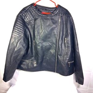 Olivia Miller Oversize Women's 3xl Matte Black Full Zip Faux Leather Jacket Chic